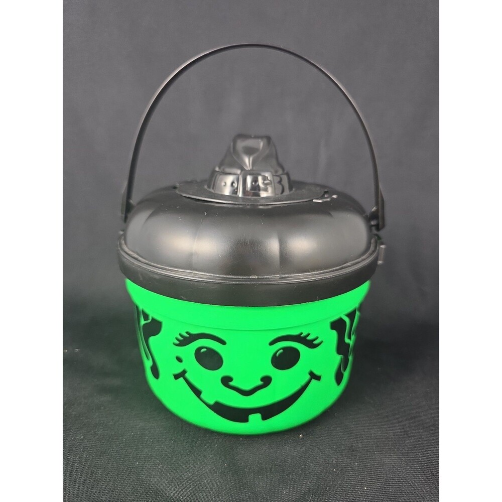 Vintage McDonald’s Halloween Bucket 1991 Green Witch Design With Two-Piece Lid